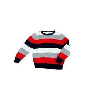 Kids Striped Sweater Size 3 Red/White/Gray/Blue Cotton Blend Crew Neck Long Slee